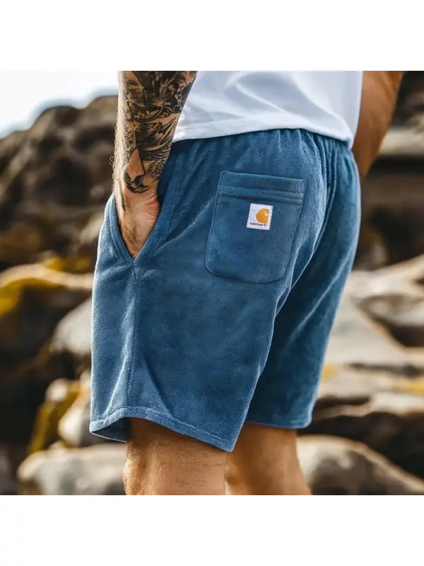 Men's Vintage Terry Towelling Elastic Drawstring Surfing Shorts Boardshorts - Ootdmw.com 