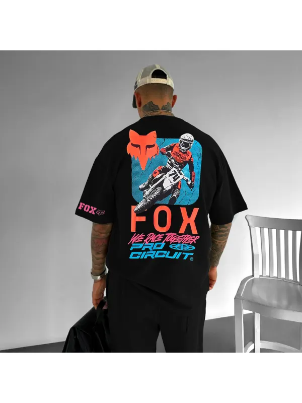 Retro Casual Racing Print Oversized T-Shirt - Wearmw.chimpone.com 
