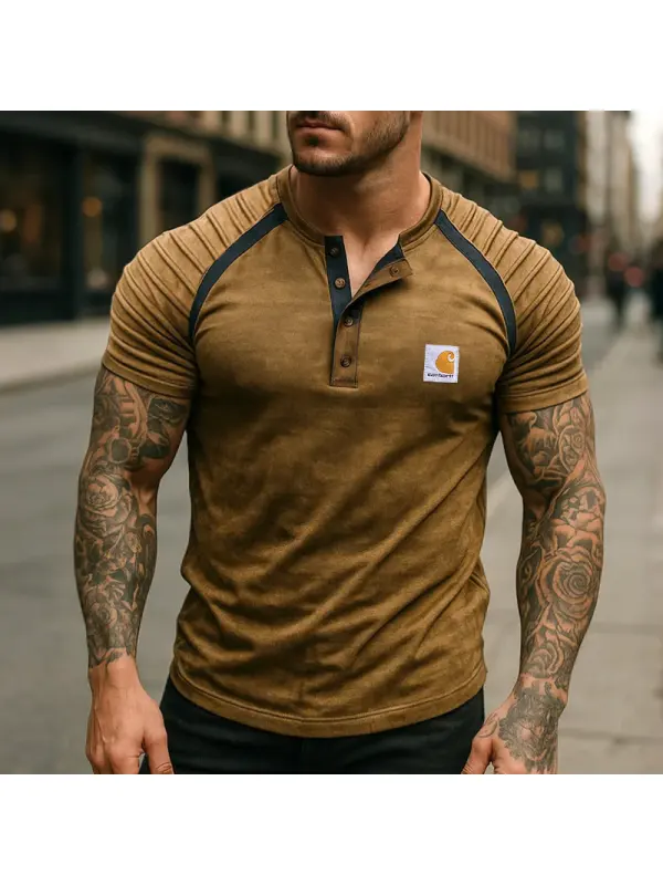 Multiple Folds Stylish Henley T-Shirt For Men - Perfect For Casual And Outdoor Activities - Ootdmw.com 