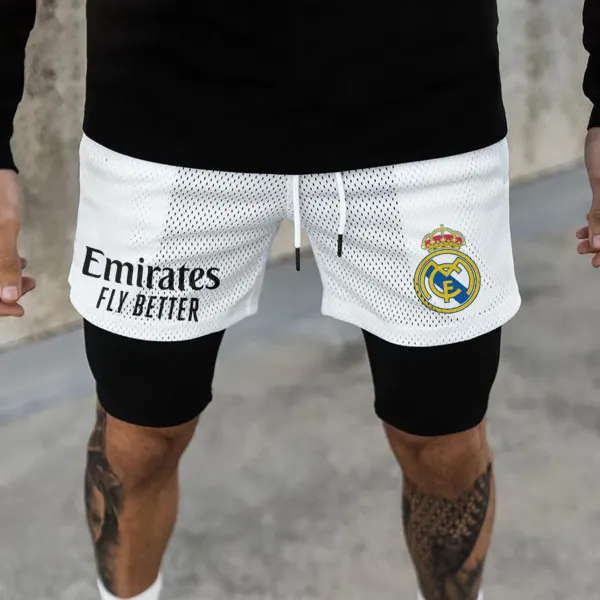 Neutral Loose Comfortable Casual Football Print Double-layer Sports Shorts - Zivinfo.com 