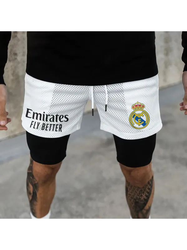 Neutral Loose Comfortable Casual Football Print Double-layer Sports Shorts - Ootdmw.com 