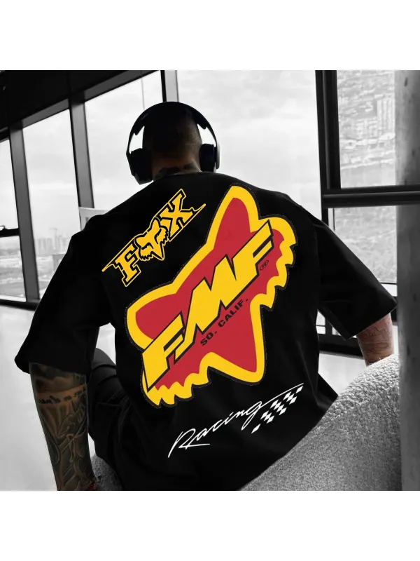Men's Casual Racing Print Oversized T-Shirt - Wearmw.chimpone.com 