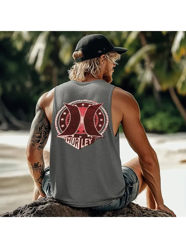 Vintage Unisex Beach Vacation Surf Logo Print Sleeveless Tank Top - Ootdmw.com 