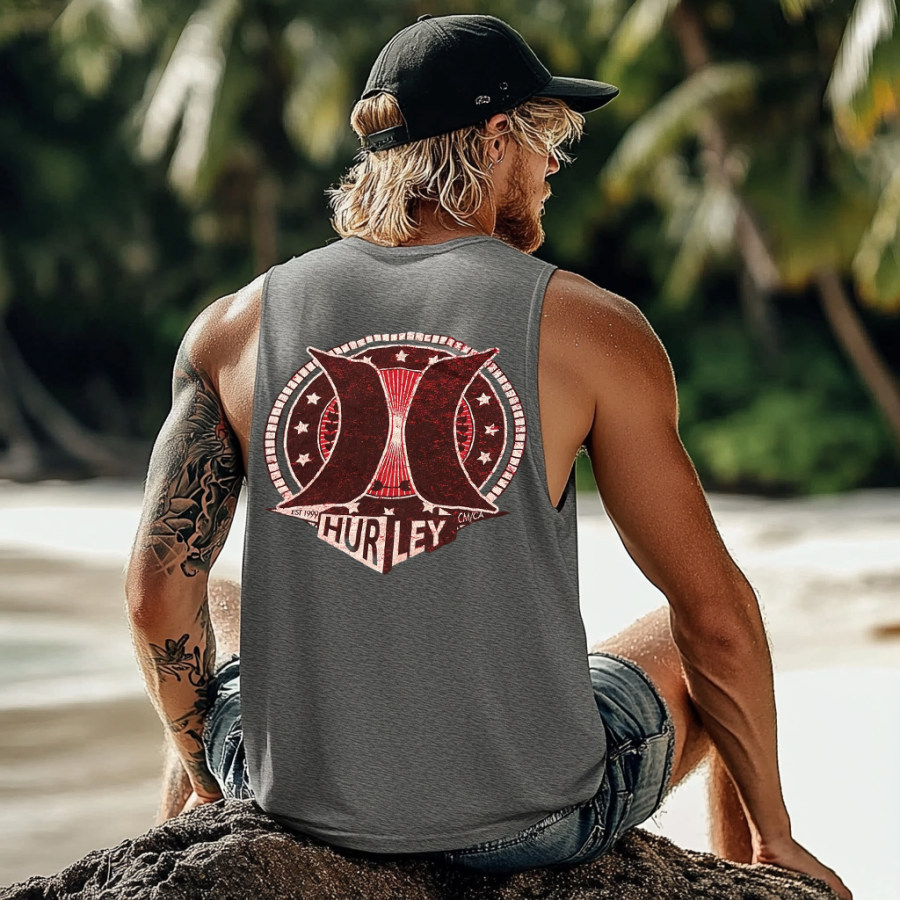 

Vintage Unisex Beach Vacation Surf Logo Print Sleeveless Tank Top