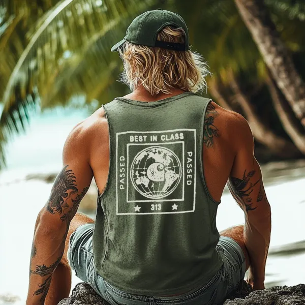 Vintage Unisex Beach Vacation Surf Logo Print Sleeveless Tank Top - Wayrates.com 