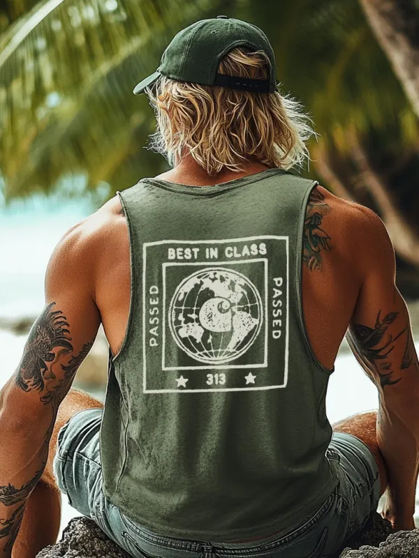 Vintage Unisex Beach Vacation Surf Logo Print Sleeveless Tank Top - Menwyx.com 