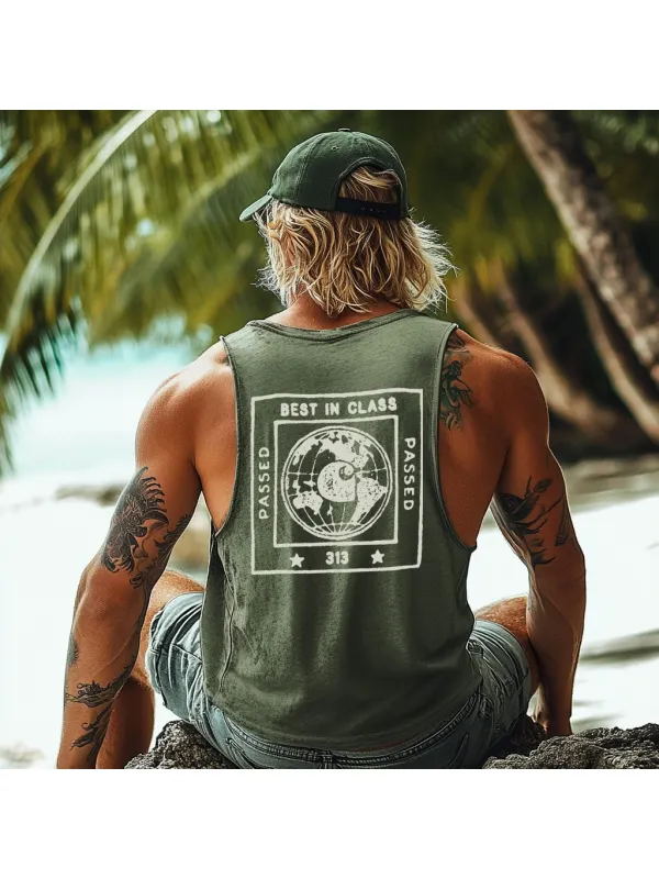 Vintage Unisex Beach Vacation Surf Logo Print Sleeveless Tank Top - Ootdmw.com 