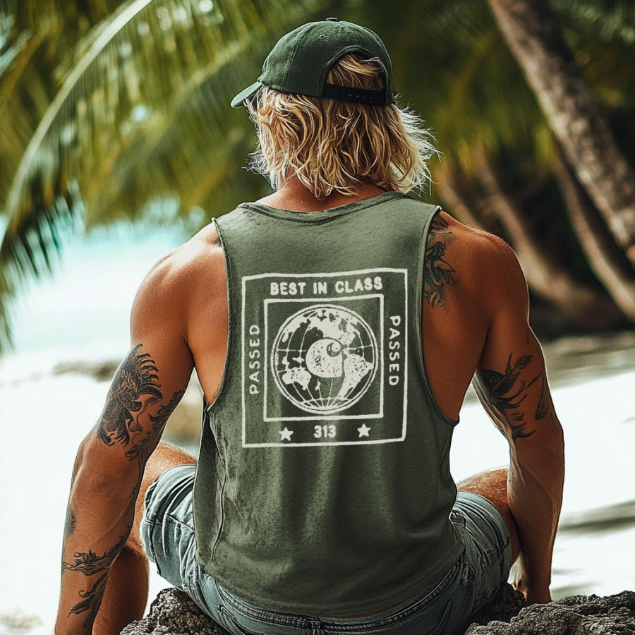 

Vintage Unisex Beach Vacation Surf Logo Print Sleeveless Tank Top