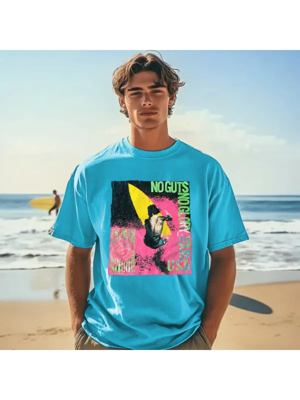 Men's Blue Casual Loose Surf T-Shirt - Wearmw.chimpone.com 