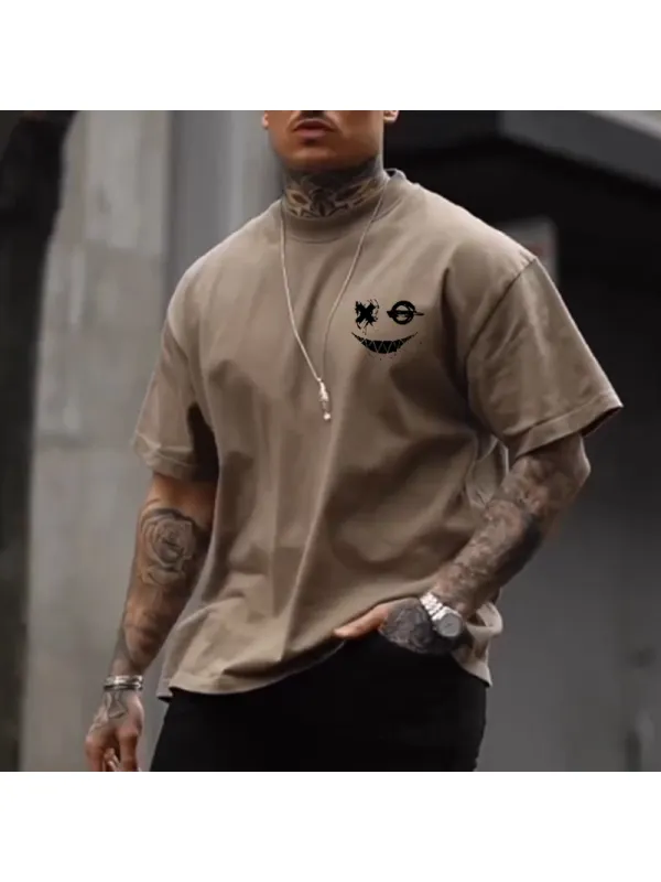 Men's Smiley Print Casual Vintage T-Shirt - Aptkoi.com 