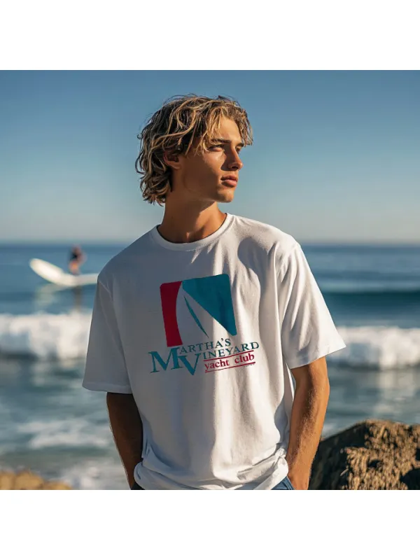 Men's White Casual Loose Surf T-Shirt - Ootdmw.com 