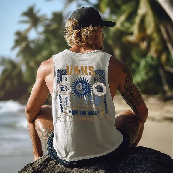 Vintage Unisex Beach Vacation Surf Logo Print Sleeveless Tank Top - Wayrates.com 
