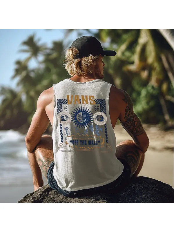 Vintage Unisex Beach Vacation Surf Logo Print Sleeveless Tank Top - Ootdmw.com 