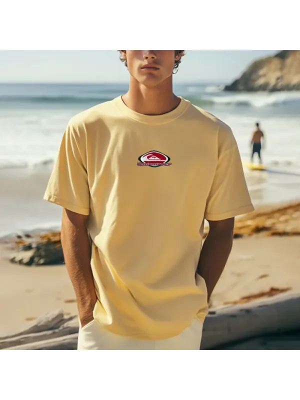 Men's Yellow Casual Loose Surf T-Shirt - Ootdmw.com 