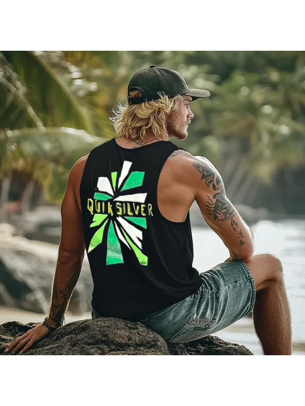 Vintage Unisex Beach Vacation Surf Logo Print Sleeveless Tank Top - Wearmw.chimpone.com 
