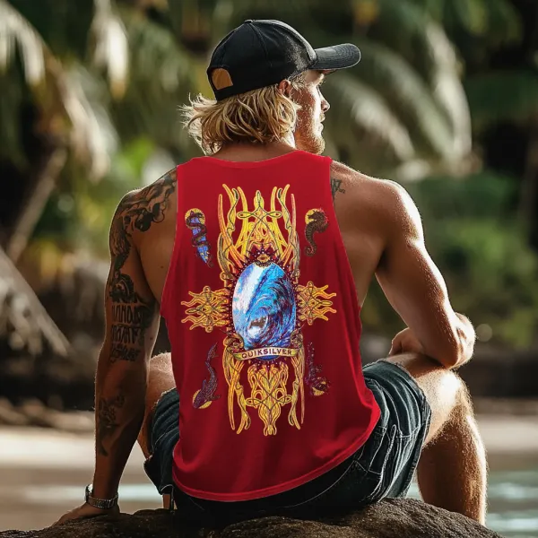 Vintage Unisex Beach Vacation Surf Logo Print Sleeveless Tank Top - Wayrates.com 