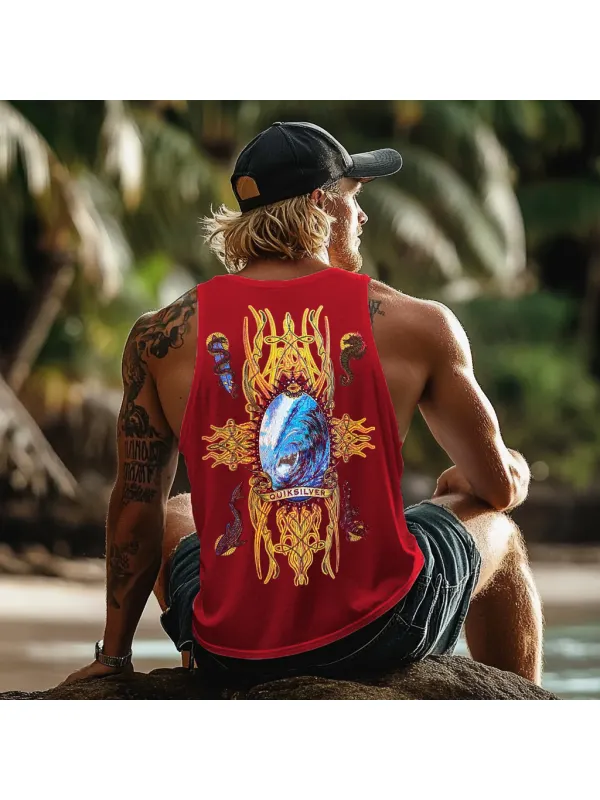 Vintage Unisex Beach Vacation Surf Logo Print Sleeveless Tank Top - Ootdmw.com 