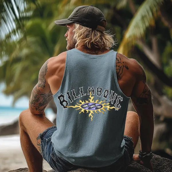 Vintage Unisex Beach Vacation Surf Logo Print Sleeveless Tank Top - Wayrates.com 