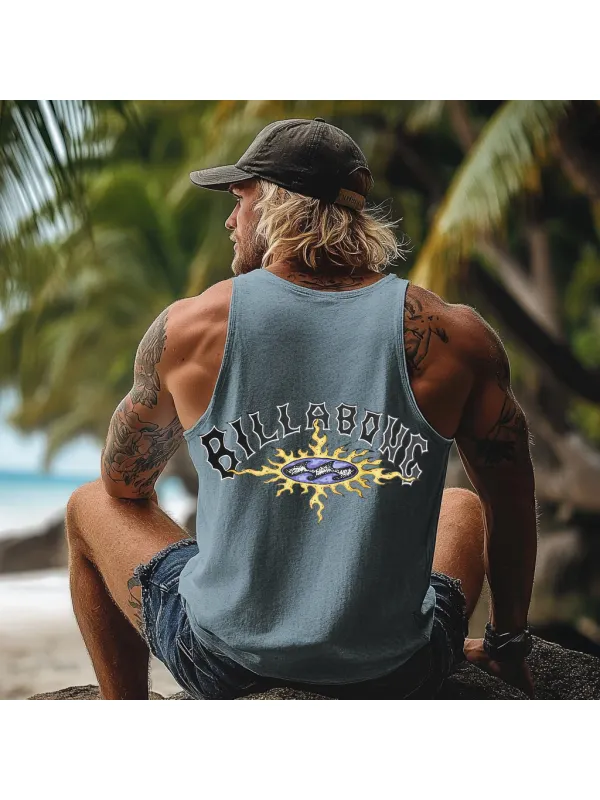 Vintage Unisex Beach Vacation Surf Logo Print Sleeveless Tank Top - Wearmw.chimpone.com 