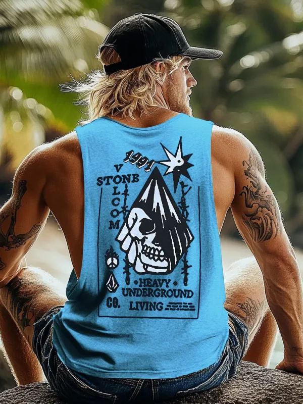 Vintage Unisex Beach Vacation Surf Logo Print Sleeveless Tank Top - Menwyx.com 