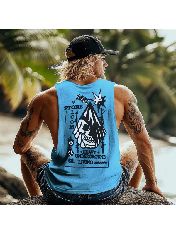 Vintage Unisex Beach Vacation Surf Logo Print Sleeveless Tank Top - Wearmw.chimpone.com 