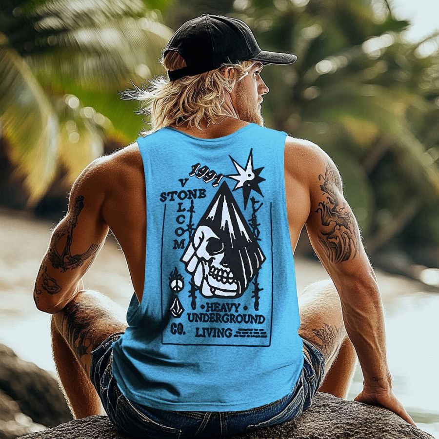 

Vintage Unisex Beach Vacation Surf Logo Print Sleeveless Tank Top