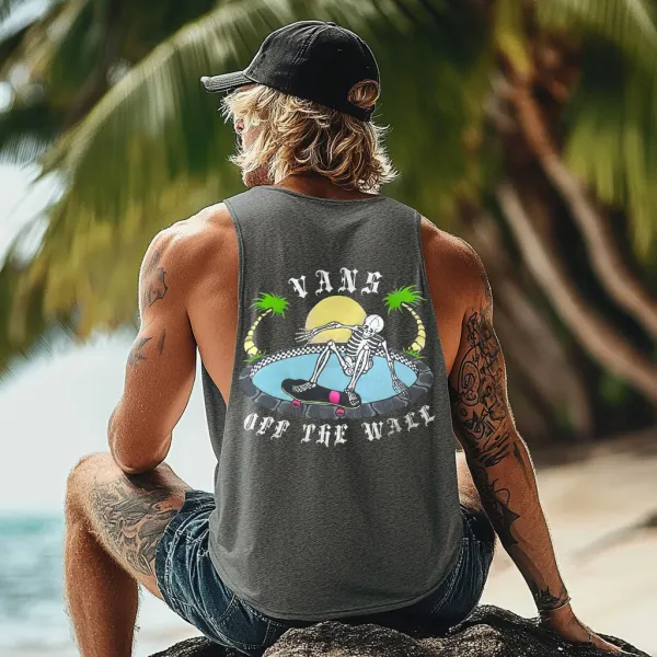 Vintage Unisex Beach Vacation Surf Logo Print Sleeveless Tank Top - Wayrates.com 