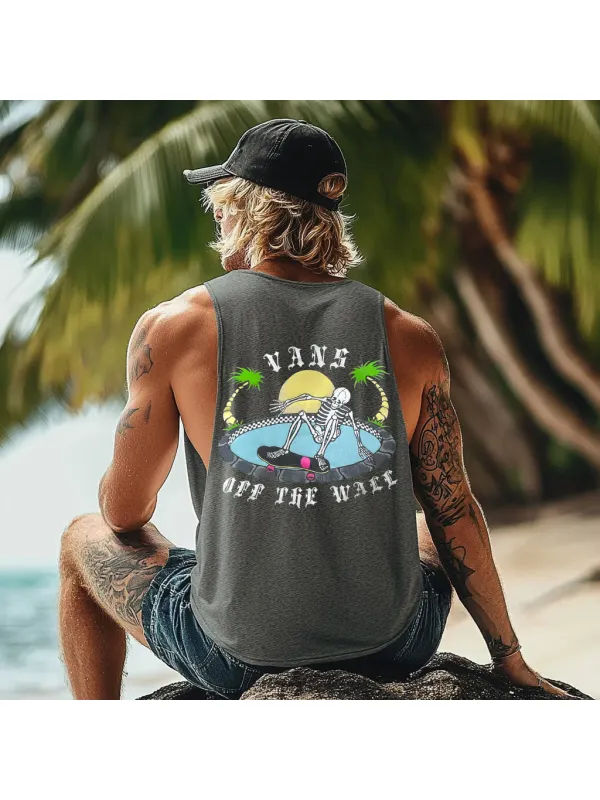 Vintage Unisex Beach Vacation Surf Logo Print Sleeveless Tank Top - Ootdmw.com 