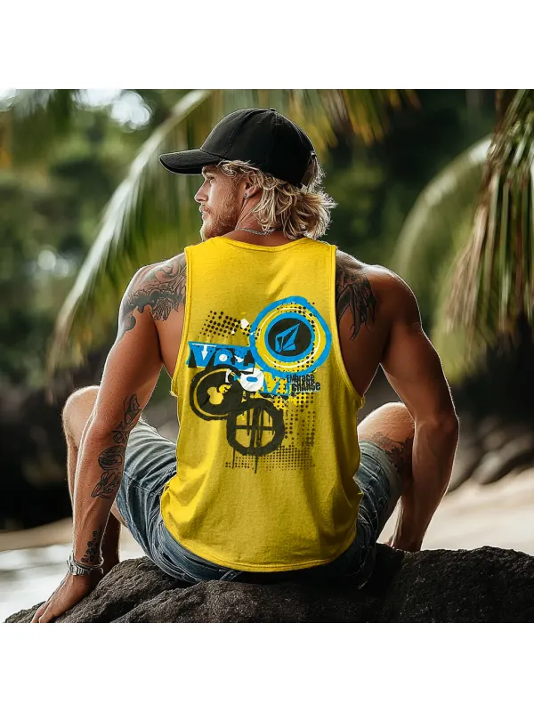 Vintage Unisex Beach Vacation Surf Logo Print Sleeveless Tank Top - Ootdmw.com 