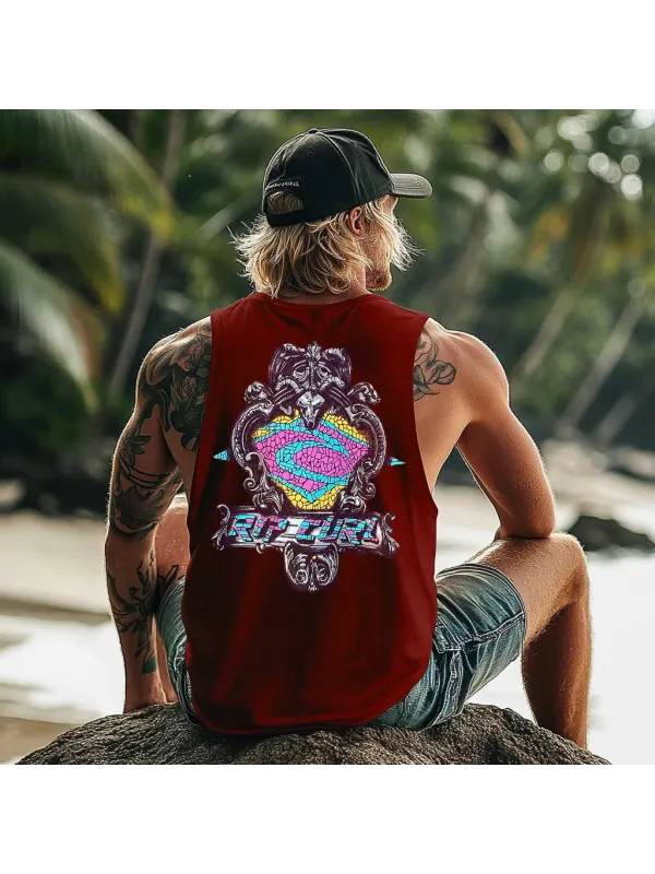 Vintage Unisex Beach Vacation Surf Logo Print Sleeveless Tank Top - Wearmw.chimpone.com 