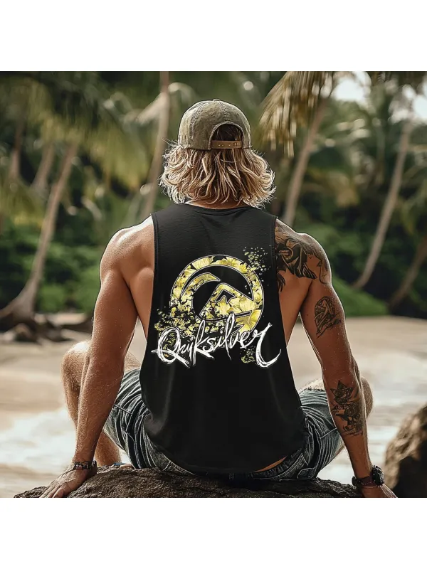 Vintage Unisex Beach Vacation Surf Logo Print Sleeveless Tank Top - Ootdmw.com 