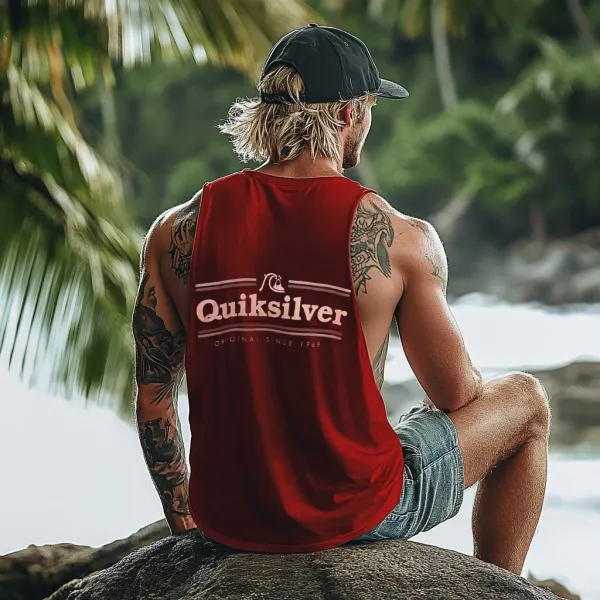 Vintage Unisex Beach Vacation Surf Logo Print Sleeveless Tank Top - Ootdyouth.com 