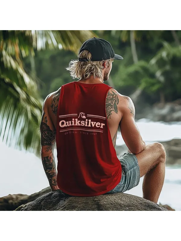 Vintage Unisex Beach Vacation Surf Logo Print Sleeveless Tank Top - Ootdmw.com 