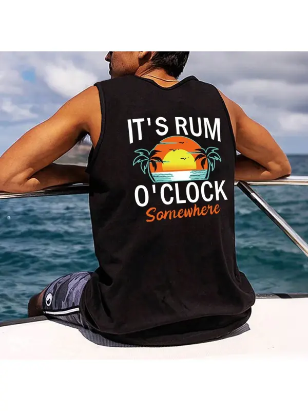 Men's Summer Casual Slogan & Palm Tree Printed Round Neck Tank Top - Wearmw.chimpone.com 