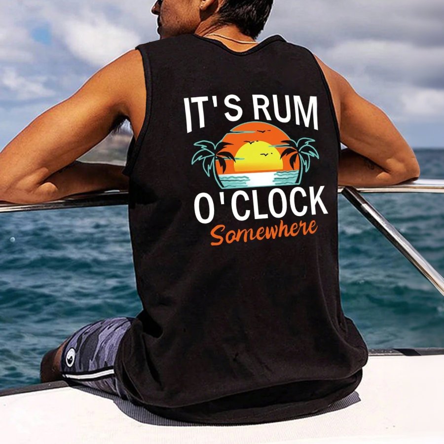 

Men's Summer Casual Slogan & Palm Tree Printed Round Neck Tank Top