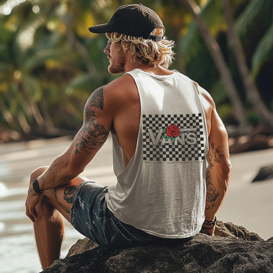 

Vintage Unisex Beach Vacation Surf Logo Print Sleeveless Tank Top