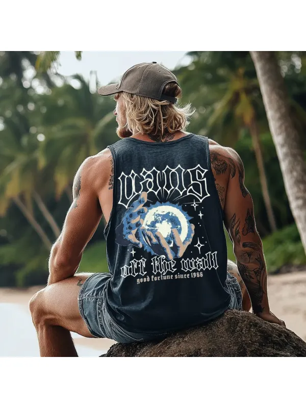 Vintage Unisex Beach Vacation Surf Logo Print Sleeveless Tank Top - Wearmw.chimpone.com 
