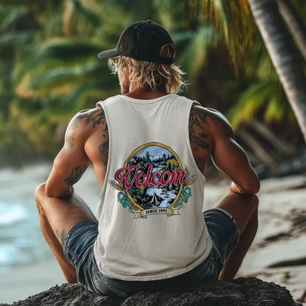 Vintage Unisex Beach Vacation Surf Logo Print Sleeveless Tank Top - Wayrates.com 