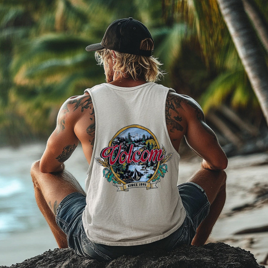 

Vintage Unisex Beach Vacation Surf Logo Print Sleeveless Tank Top
