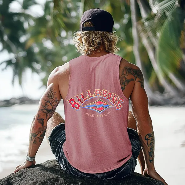 Vintage Unisex Beach Vacation Surf Logo Print Sleeveless Tank Top - Wayrates.com 