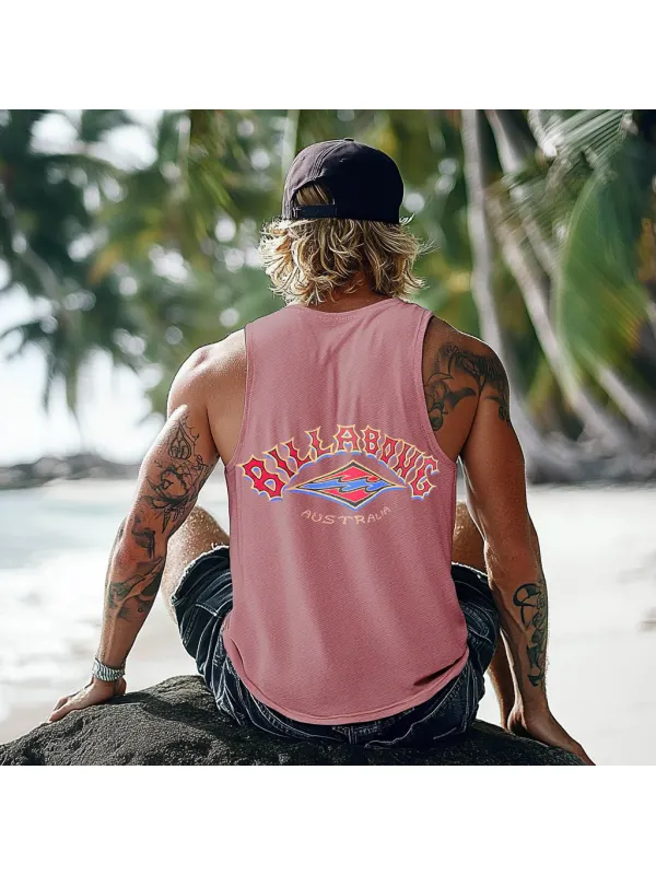 Vintage Unisex Beach Vacation Surf Logo Print Sleeveless Tank Top - Ootdmw.com 