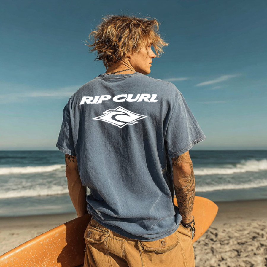 

Men's Blue Casual Loose Surf T-Shirt