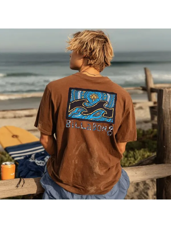 Men's Brown Casual Loose Surf T-Shirt - Wearmw.chimpone.com 