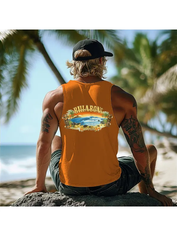 Vintage Unisex Beach Vacation Surf Logo Print Sleeveless Tank Top - Wearmw.chimpone.com 
