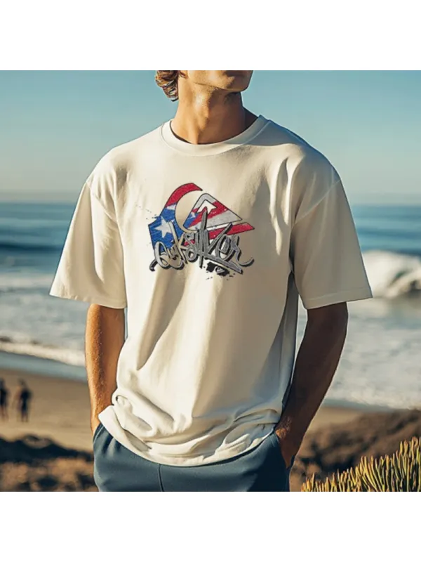 Men's White Casual Loose Surf T-Shirt - Ootdmw.com 