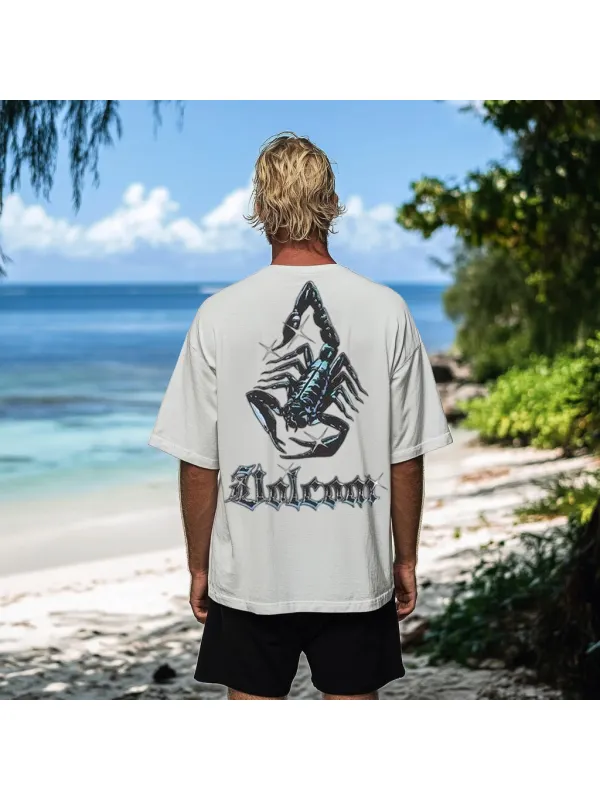 Vintage Unisex Beach Vacation Surf Logo Print Oversized Short Sleeve T-shirt - Ootdmw.com 