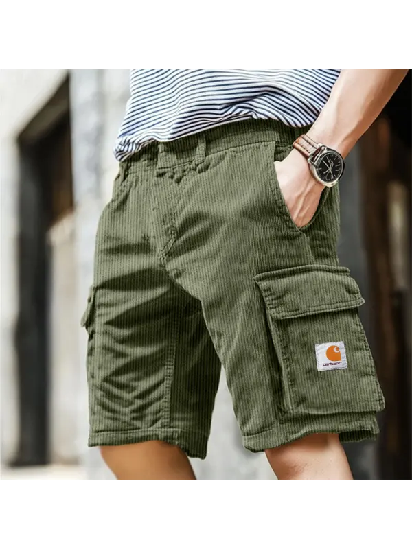 Men's Vintage Corduroy Surf Multi-Pocket Elastic Drawstring Cargo Shorts - Ootdmw.com 