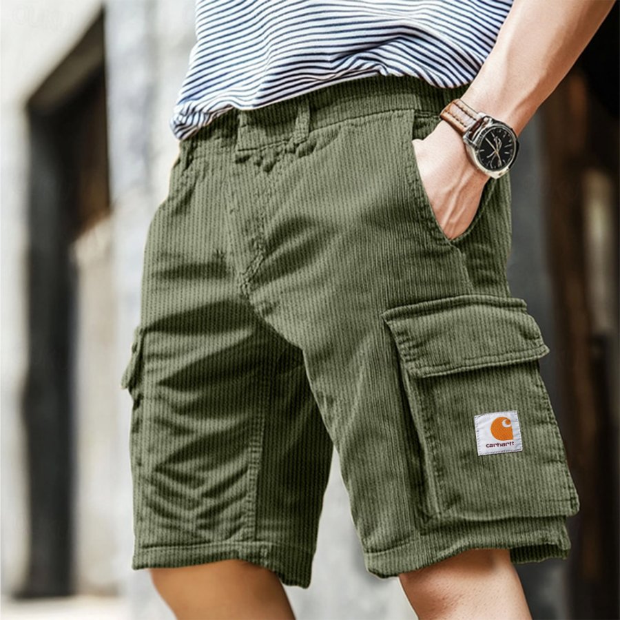 

Men's Vintage Corduroy Surf Multi-Pocket Elastic Drawstring Cargo Shorts