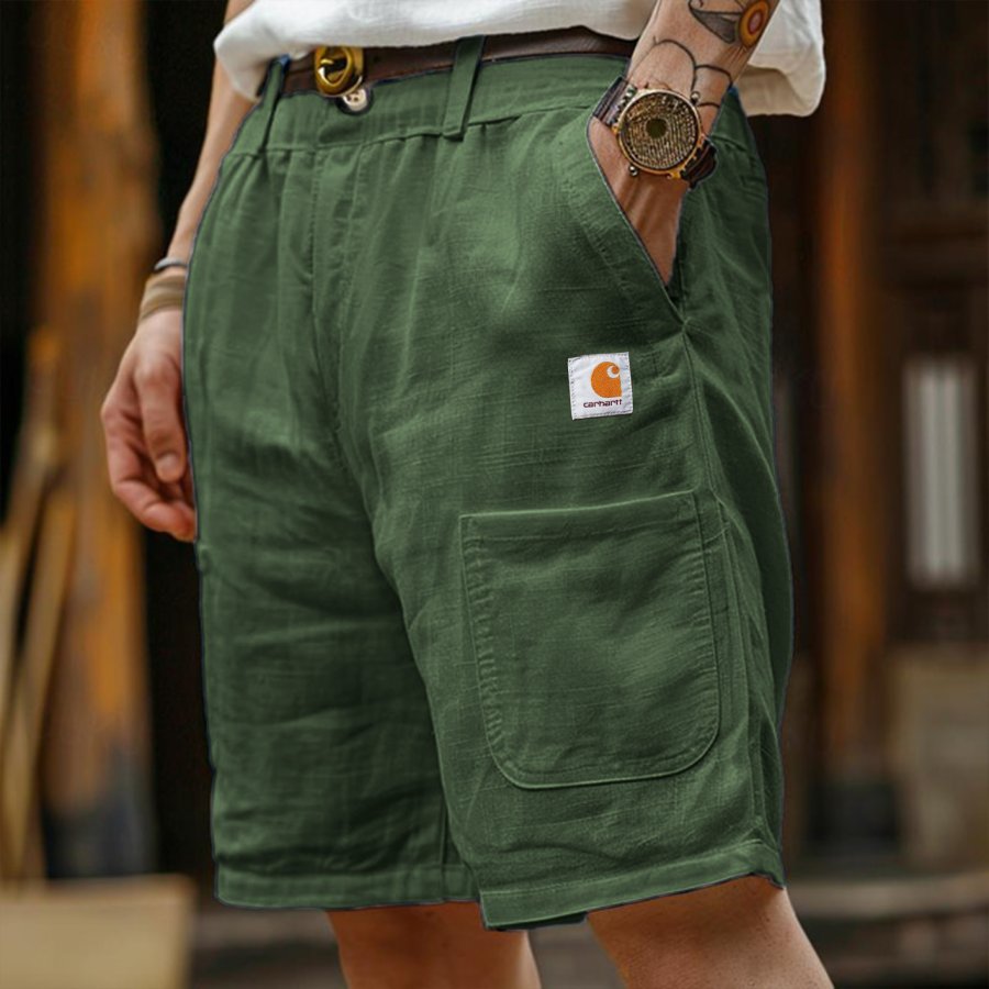 

Men's Vintage Surf Multi-Pocket Elastic Drawstring Cargo Shorts