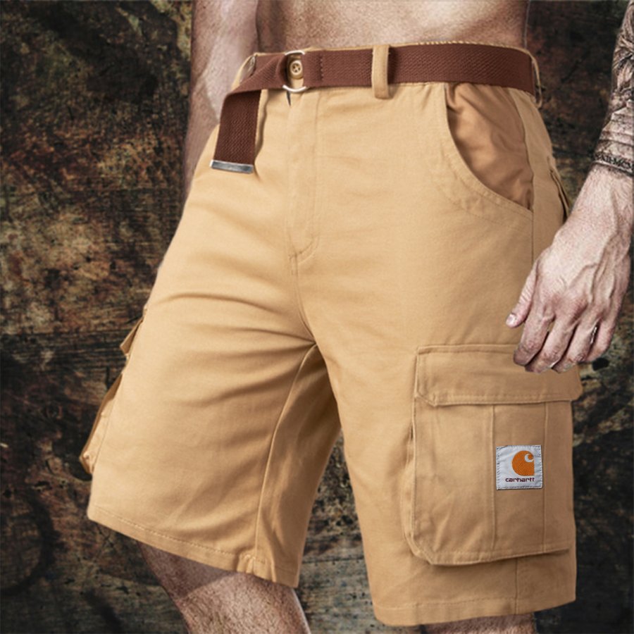 

Men's Vintage Surf Multi-Pocket Elastic Drawstring Cargo Shorts